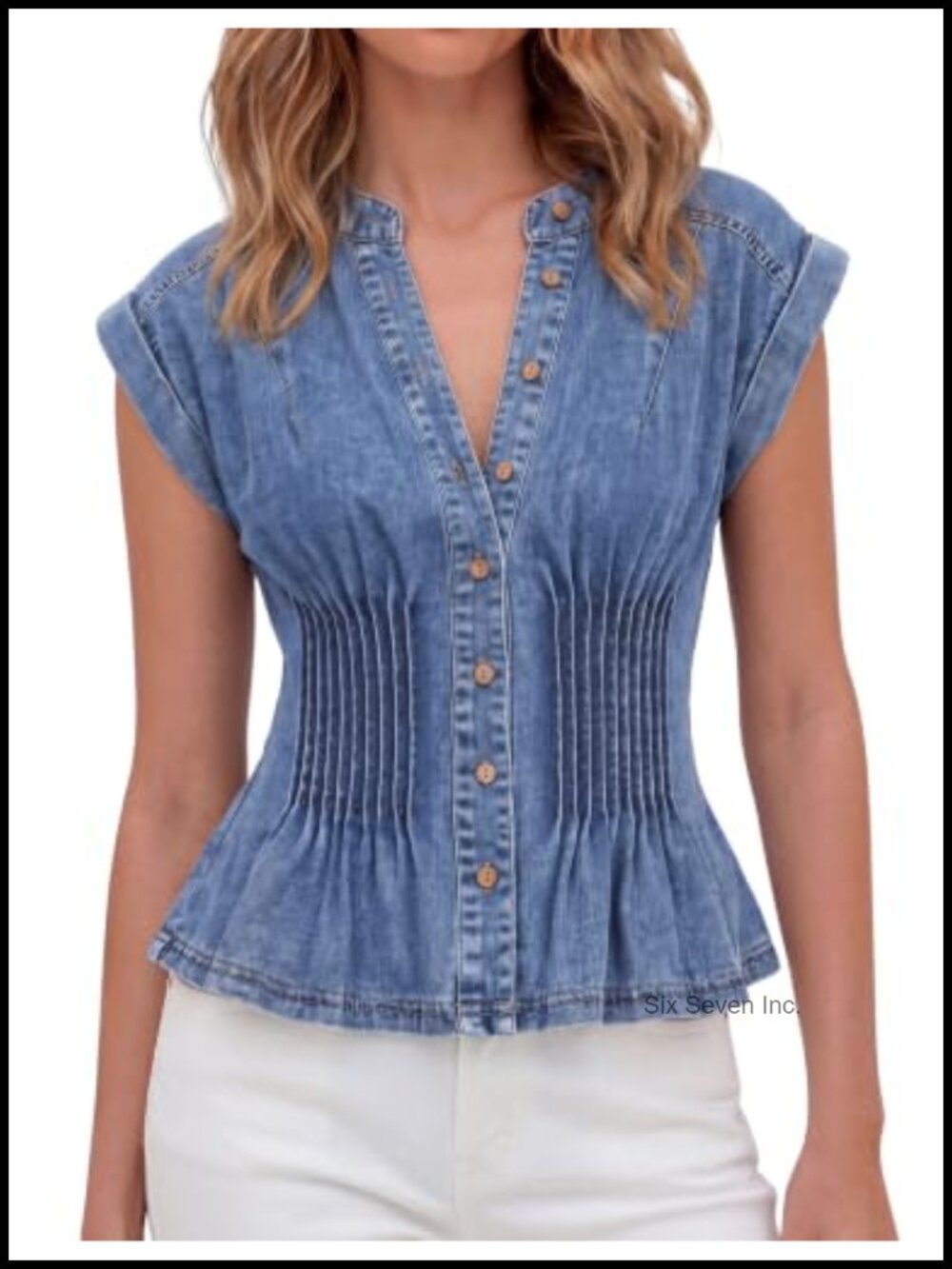 Y2k Pleated Button Down Denim Vest Top